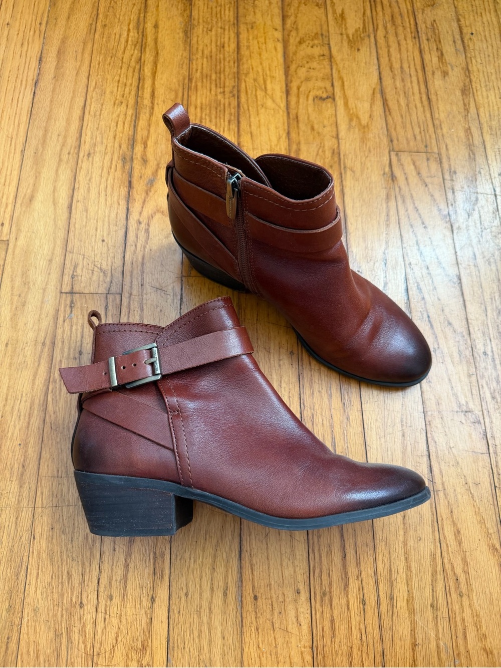 Vince Camuto Women’s Brown Leather Ankle Boot with Buckle Strap